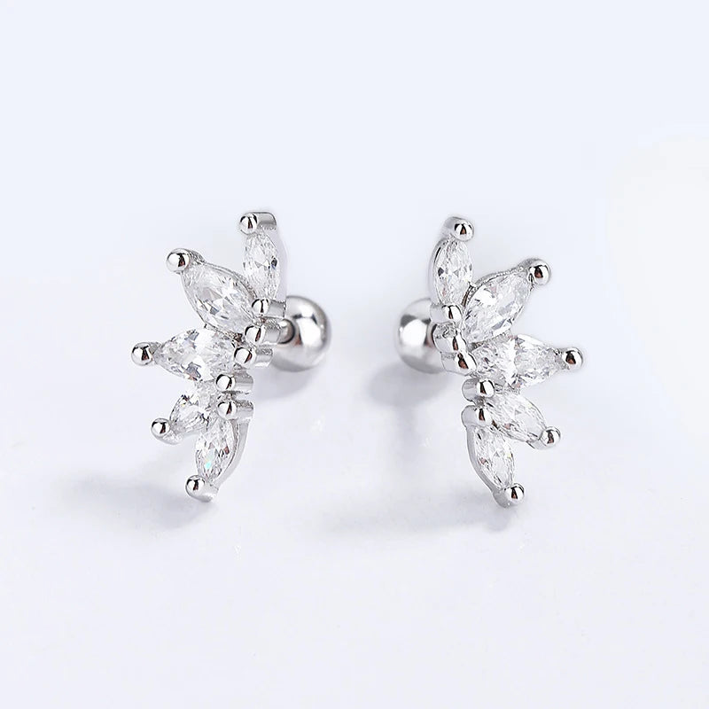 TrustDavis Real 925 Sterling Silver White Zircon Horse Eye Screw Stud Earrings For Women Wedding Trendy Fine Jewelry DG0031