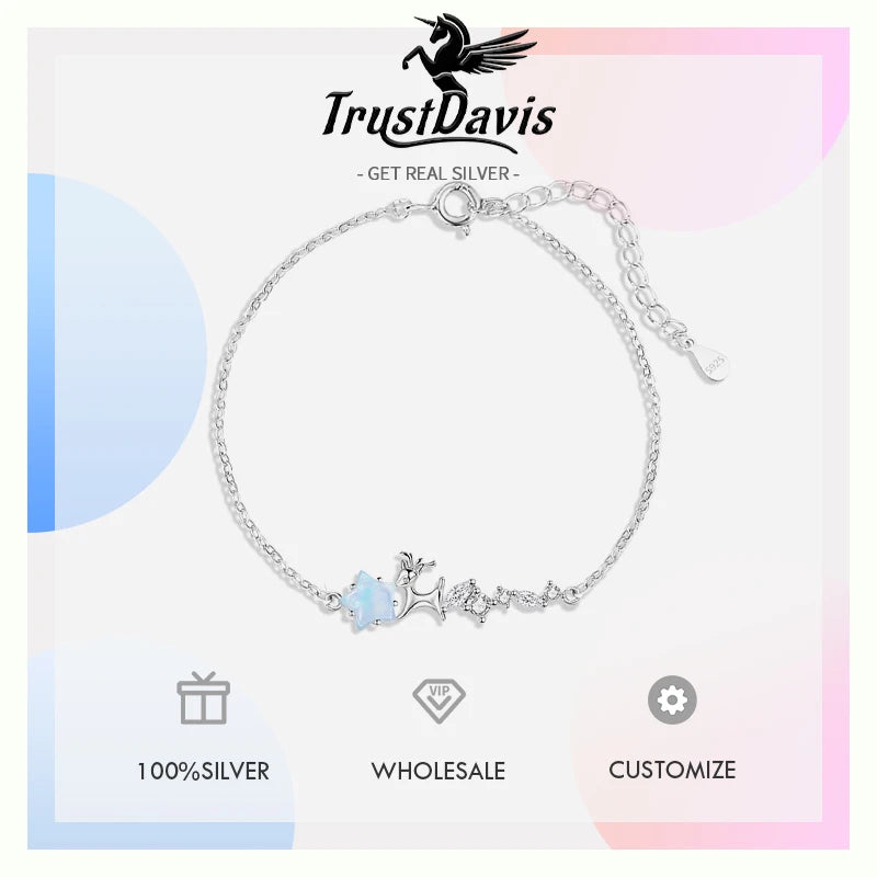 TrustDavis Girls 925 Sterling Silver Fashion Simple Star Deer Bracelet for Women Girl Christmas Gift Fine Jewelry DS4694
