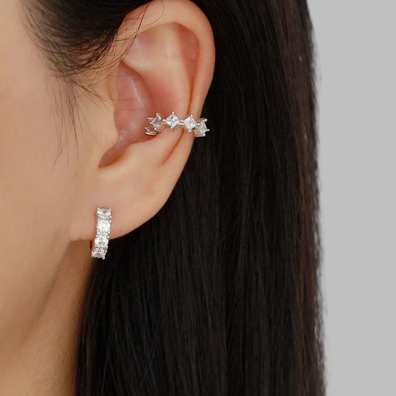 TrustDavis 925 Sterling Silver Women's Fashion Simple Zircon Clip Earrings for Women Girls Birthday Jewelry Gift DS4707