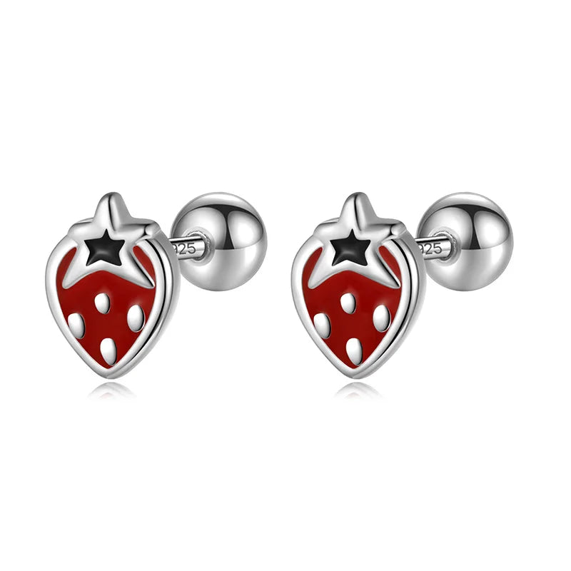 TrustDavis Girls 925 Sterling Silver Fruit Strawberry Lemon Bead Screw Stud Earrings for Women Girls Birthday Jewelry DS4149