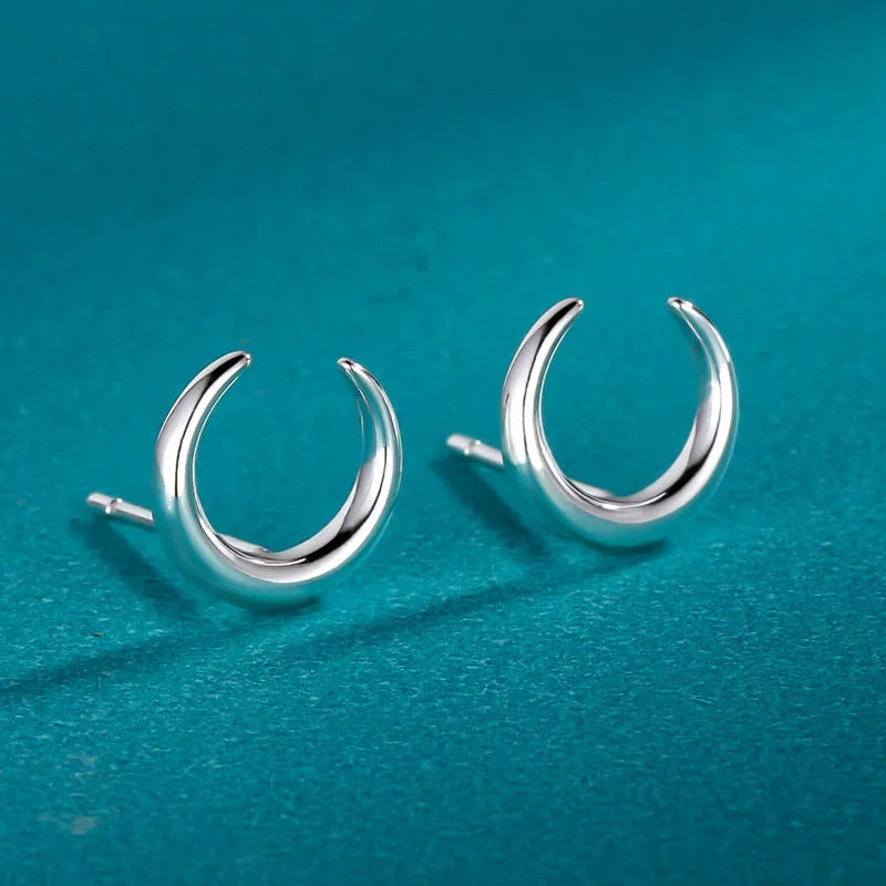 TrustDavis Genuine 100% 925 Sterling Silver Fashion Romantic Lovely Tiny Moon Stud Earrings Gift For Women Girls Kids Lady DS410