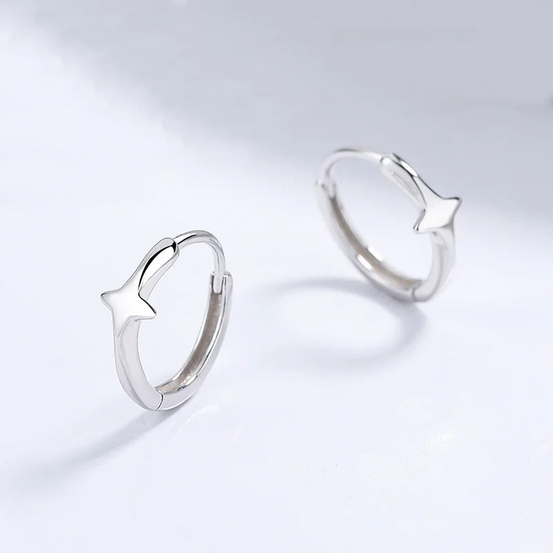 TrustDavis Real 925 Sterling Silver Fashion Simplicity Four Star Hoop Earring for Women Wedding Birthday Fine Jewelry DS4112