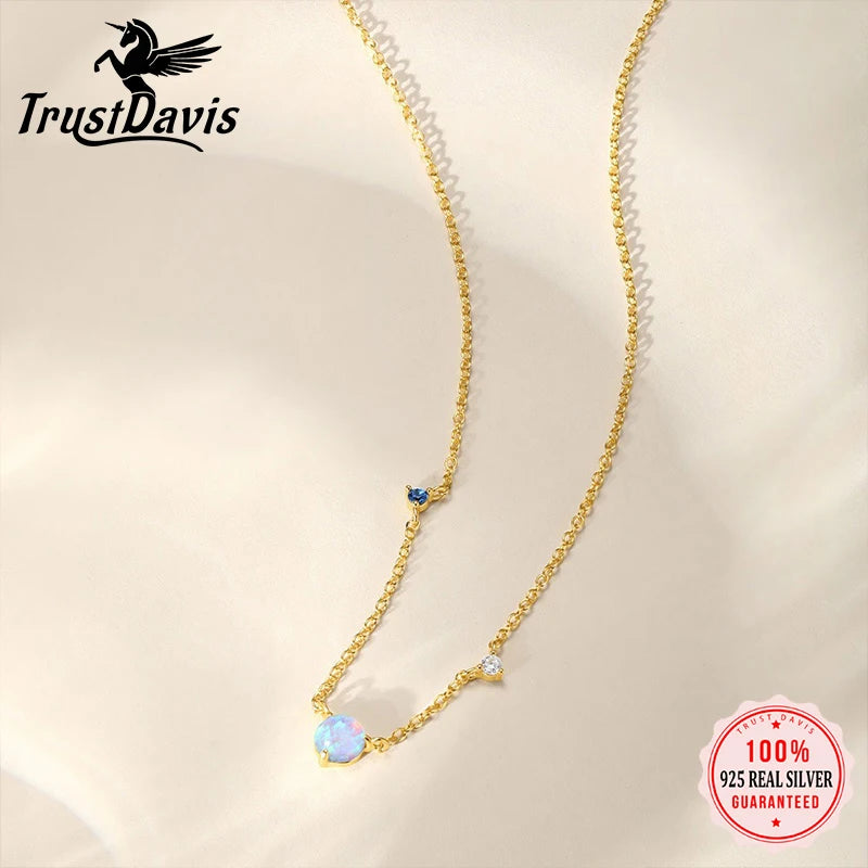 Blue Opal Necklace Opal and Diamond Clavicle Necklace DS4202