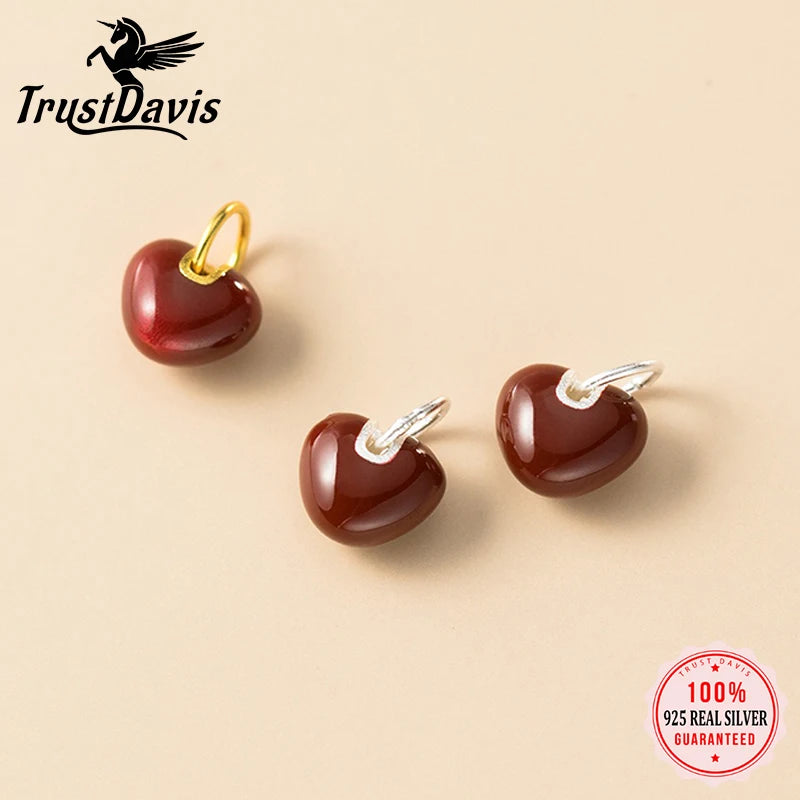 TrustDavis Real 925 Sterling Silver Fashion Round Heart Charm Pendant Handmade DIY Accessories Fine Jewelry Wholesale DZ1796