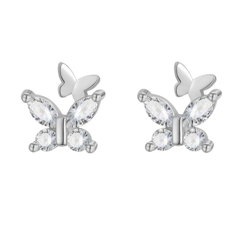 TrustDavis Girls 925 Sterling Silver Trendy Sweet Butterfly Stud Earrings For Women Girls Wedding Party Fine S925 Jewelry DS4259