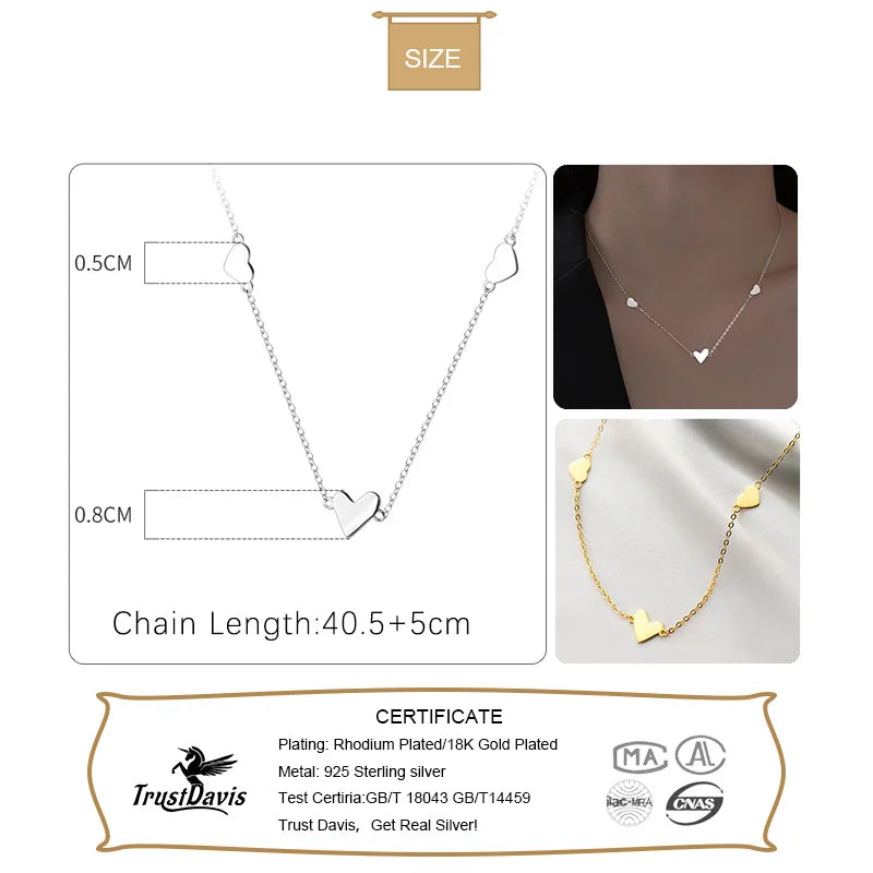TrustDavis 925 Sterling Silver Necklace Romantic Heart Love Necklace For Women Girlfriend Lover Wife Birthday Jewelry DA3118