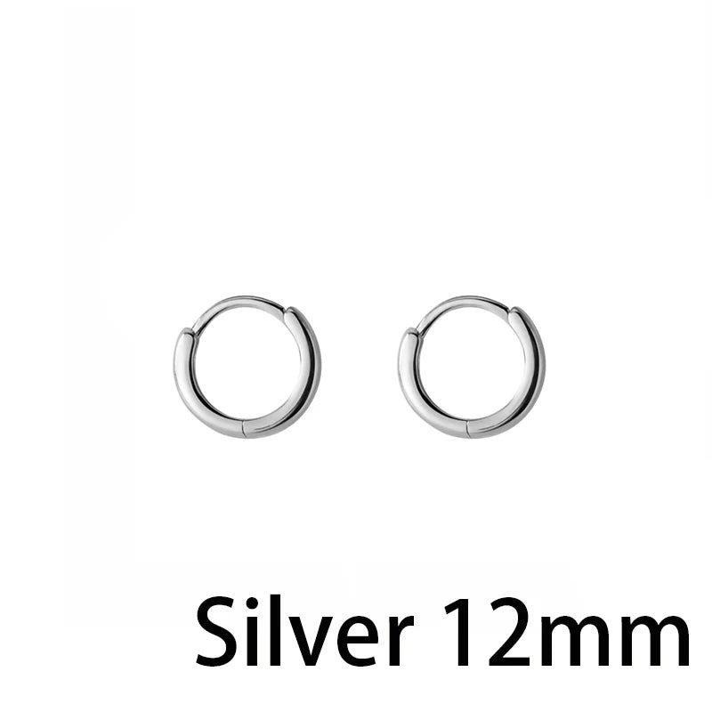 TrustDavis  100% 925 Sterling Silver Black Geometric Smooth Surface  Hoop Earrings For Women Fashion Silver 925 Jewelry DA432