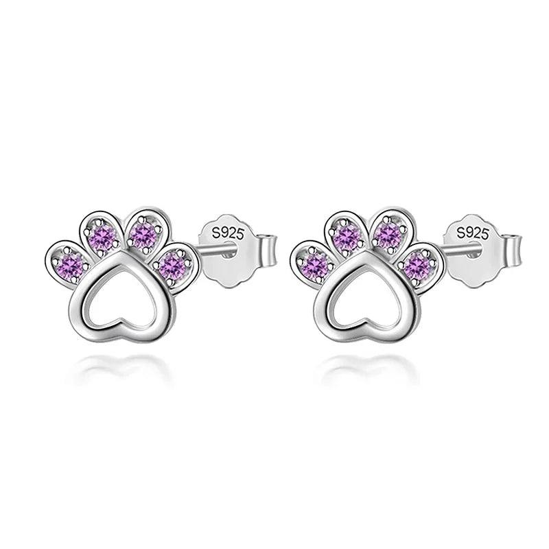 Animal Dog Cat Paw Pink Twinkling Stud Earring DA908