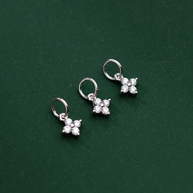 TrustDavis Real S925 Sterling Silver Fashion Geometric CZ Charms Pendant For Bracelet or Necklace DIY Accessories Jewelry HY303