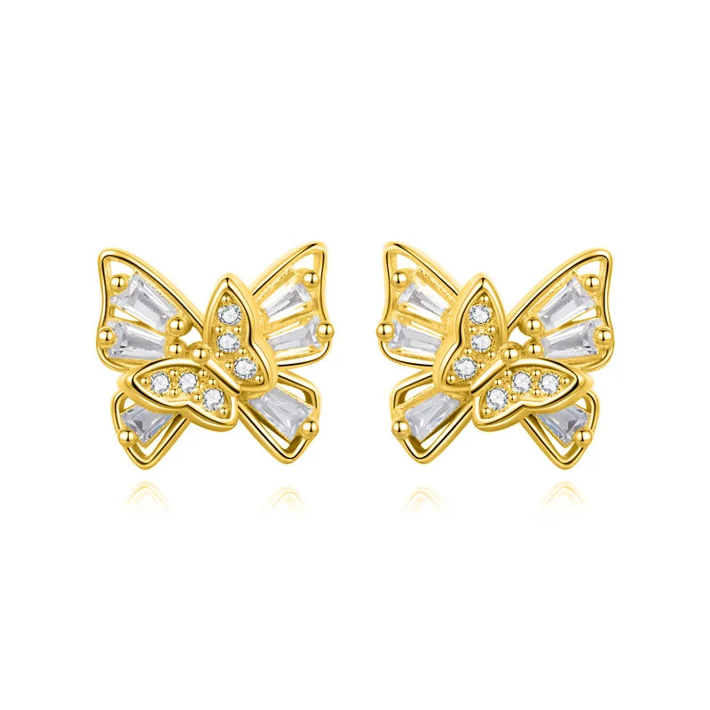 TrustDavis Real 925 Sterling Silver Cute Butterfly Stud Earrings for Women School Girls Daughter's Jewelry DS4118