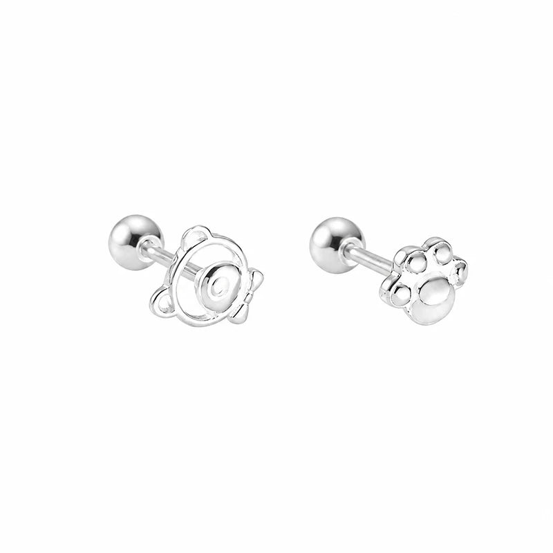 Bear Paw Screw Earrings for Women Daily Wear Jewelry Gift DS4982