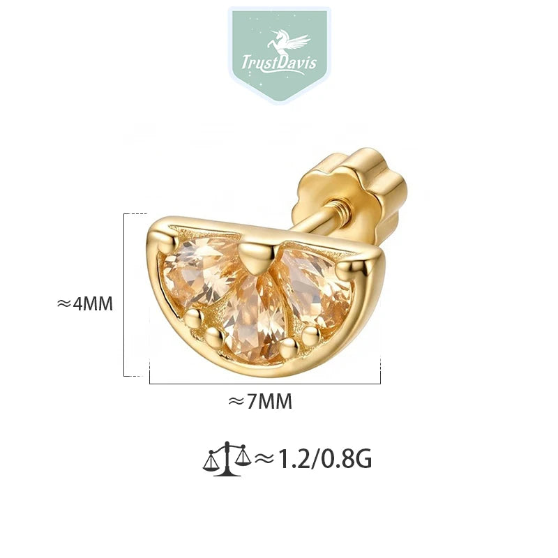 Single Fruit Zircon Screw Earrings for Women Daily Wear Jewelry Gift DS4977