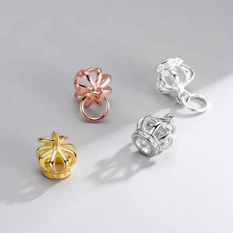 TrustDavis Real 925 Sterling Silver Unique Design Hollow Out Small Crown Bracelet Pendant Women DIY Gold Pendant Party DZ827