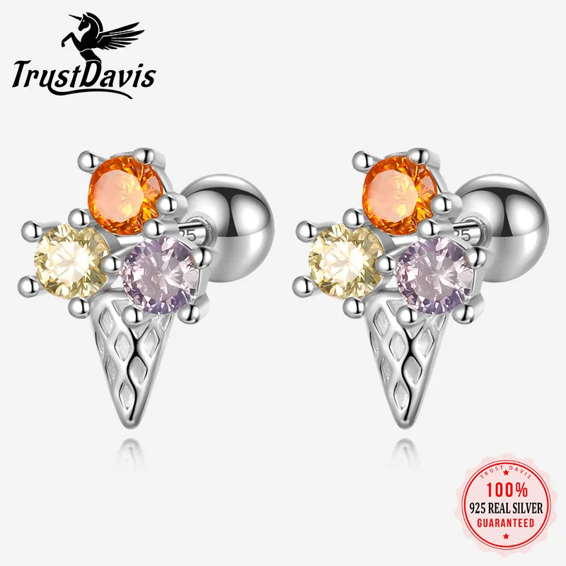 Ice Cream CZ Bead Screw Stud Earrings DS4150