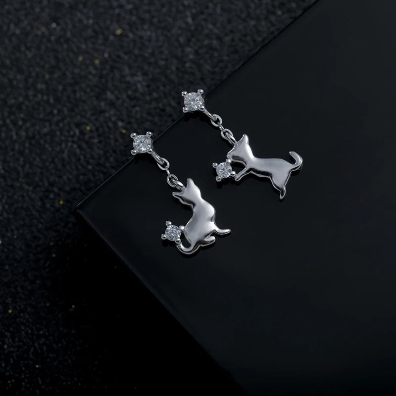 TrustDavis 100% 925 Sterling Silver Cat Stud Earring Fashion Jewelry Gift For Women Daughter Girls Teens Birthday H069