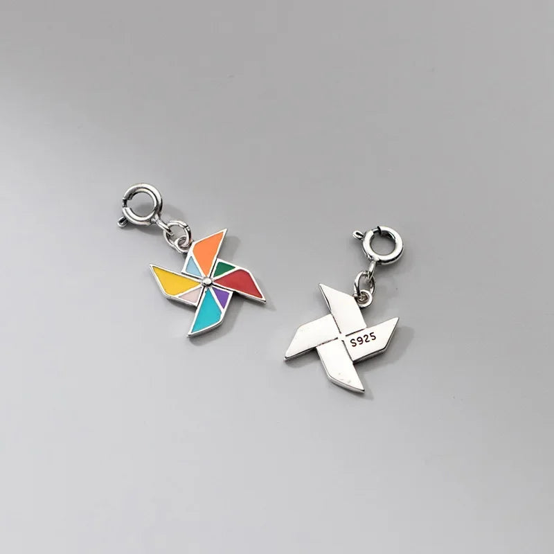 Trustdavis Fashion Real 925 Sterling Silver Color Glaze Windmill Charm Pendant Handmade DIY Necklace Accessories Jewelry DZ806