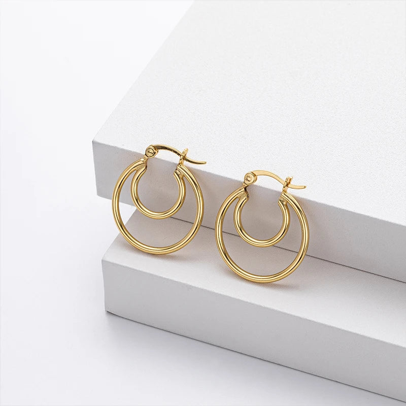 Simple Geometric Double Circle Hoop Earrings DS4382