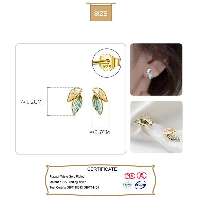 TrustDavis Real 925 Sterling Silver Fashion Sweet Plant Leaves Charm Stud Earrings For Women Wedding Party Fine Jewelry DA2326