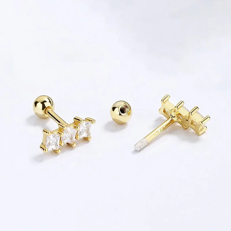 TrustDavis Real 925 Sterling Silver Fashion Dazzling CZ Bead Screw Stud Earrings For Women Valentine's Day Fine Jewelry DG0028