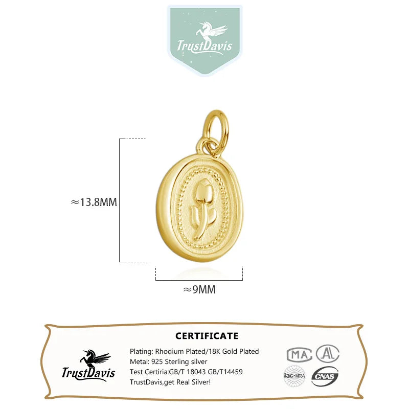 TrustDavis Real 925 Sterling Silver Fashion Oval Tulip Charm Pendant Handmade DIY Accessories Fine Jewelry Wholesale DZ1739