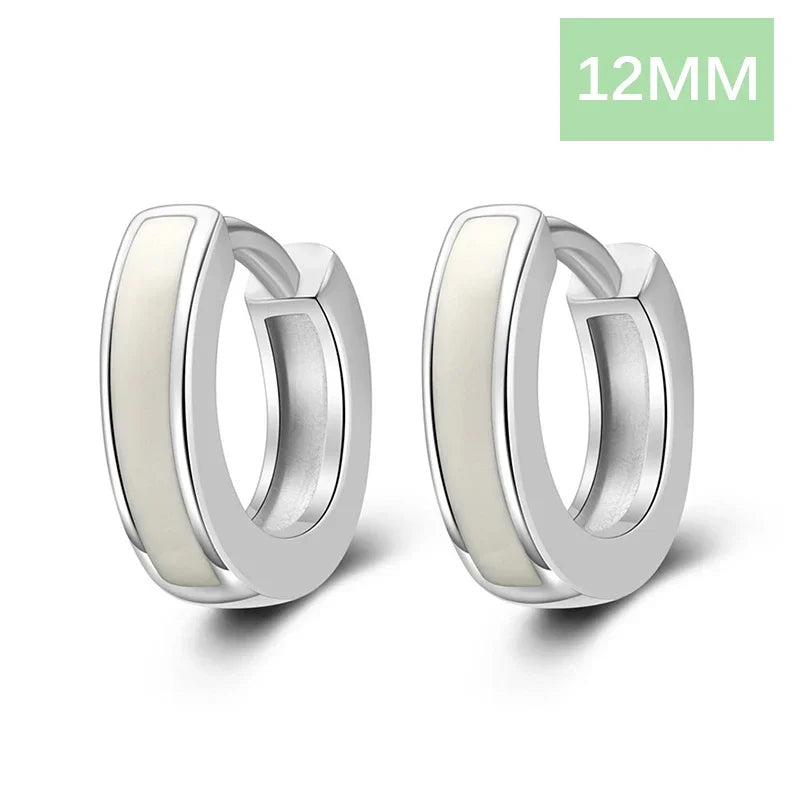 TrustDavis 925 Sterling Silver Hoop Earrings Black White Hoops Birthday Gift for Women Huggie Silver 925 Jewelry Brincos DA1800