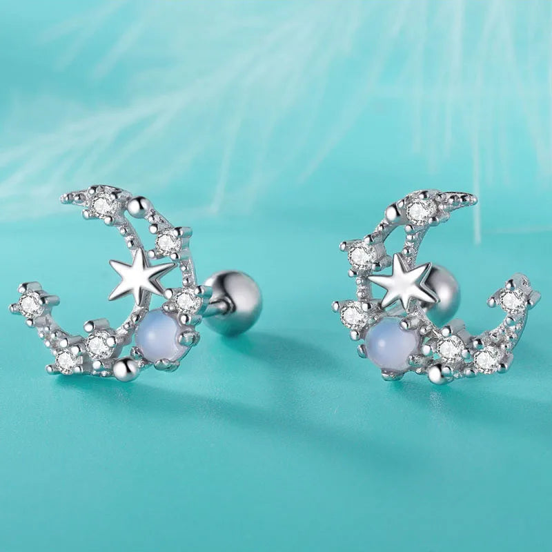 Trustdavis Real 925 Sterling Silver Sweet Love Moon Screw Stud Earrings for Women Children Girls Minimalist Jewelry DF2029