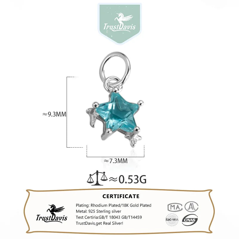 TrustDavis Real 925 Sterling Silver Fashion Zircon Star Charm Pendant Handmade DIY Accessories Fine Jewelry Wholesale DZ1768