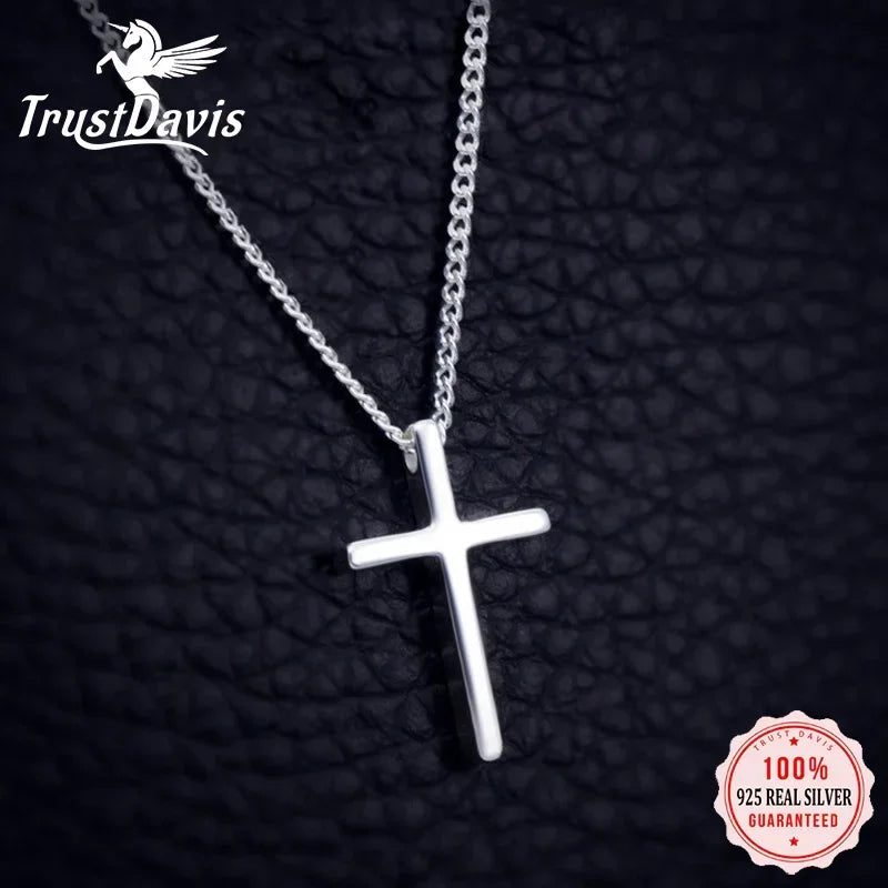 TrustDavis New Women's Fashion 925 Sterling Silver Cross Pendant Clavicle Necklace For Cute Girls Lady Jewelry Gift DS219