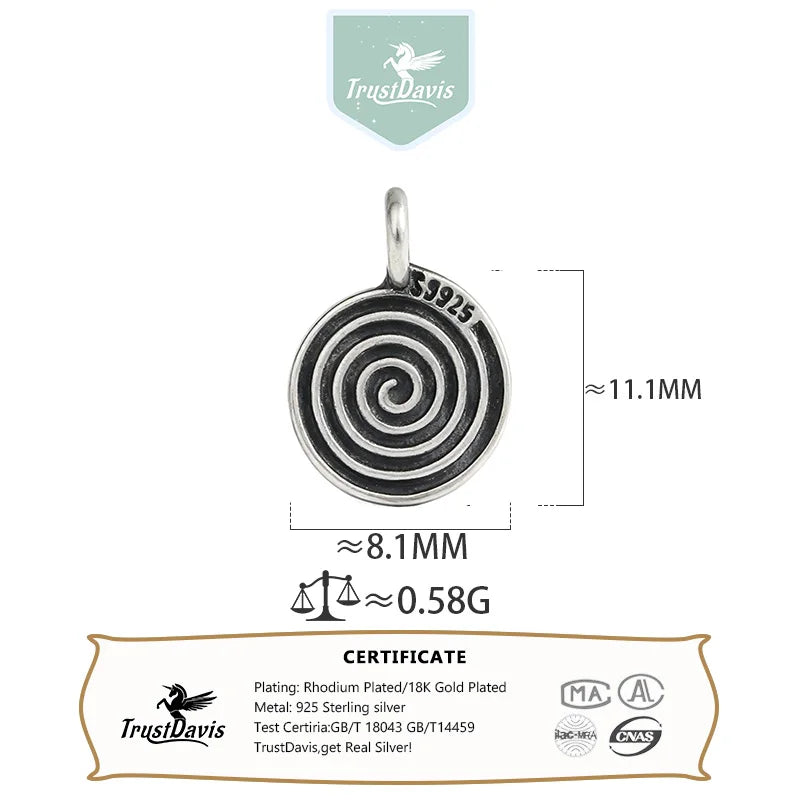 TrustDavis Real 925 Sterling Silver Fashion Coil Charm Pendant Handmade DIY Necklace Bracelet Accessories Fine Jewelry DZ1817