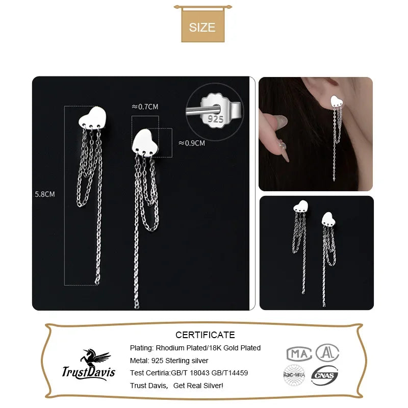 Heart Chain Tassel Stud Earrings DA2949