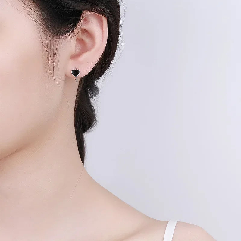 TrustDavis Real 925 Sterling Silver Black Glaze Heart Round Star Square Hoop Earrings For Women Wedding Party Jewelry DA2509