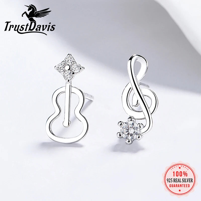 Silver Musical Note Guitar Stud Earrings DS4786
