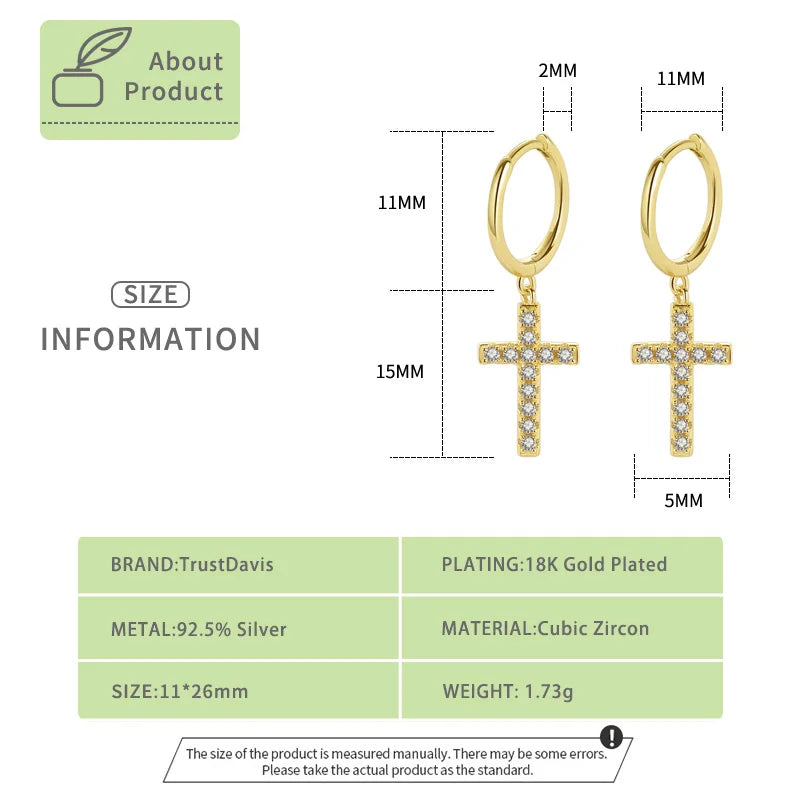 925 Sterling Silver Shining White Cross Stud Earrings DA513