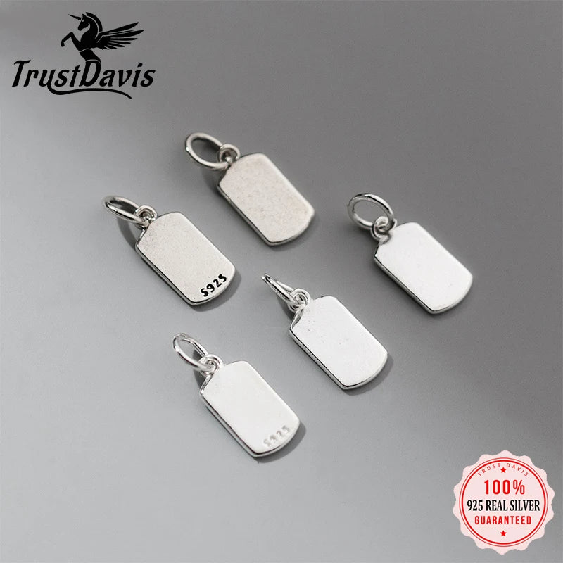 TrustDavis Real 925 Sterling Silver Vintage Simplicity Rectangular Pendant Handmade DIY Necklace Accessories Fine Jewelry DZ1798
