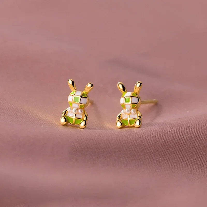 TrustDavis New 925 Sterling Silver Sweet Cute Rabbit Stud Earrings for Women Silver 925 Earrings Jewelry Gift DA3230