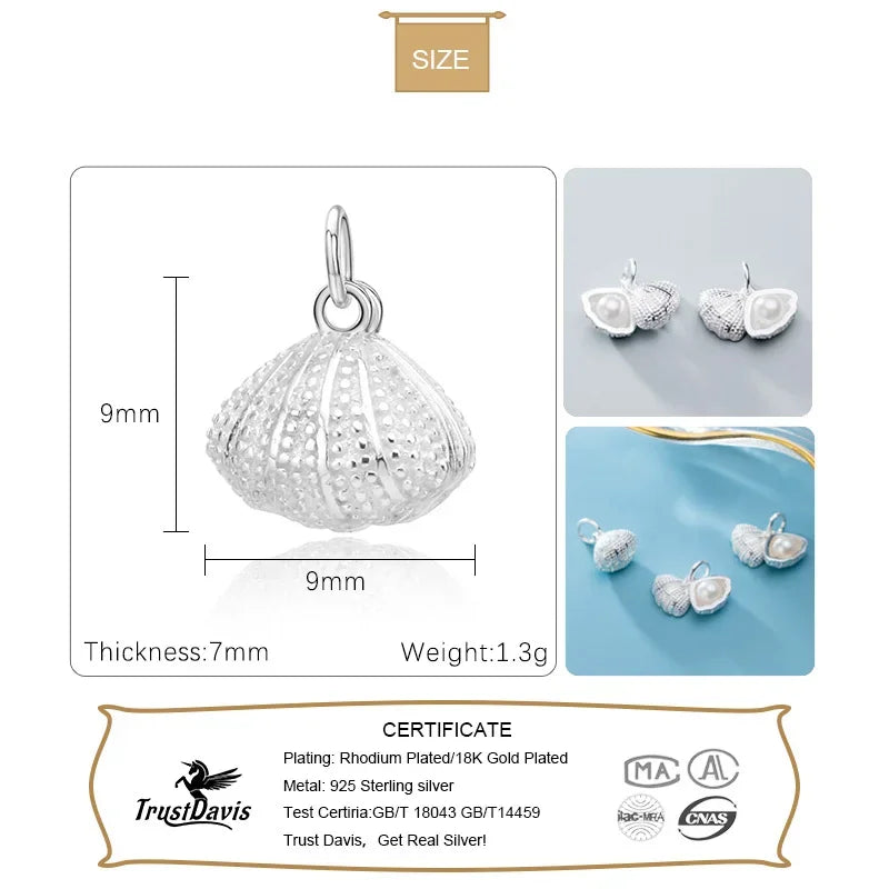 TrustDavis Fashion Real 925 Sterling Silver Shell Synthesis Pearl Charms Pendant DIY Accessories Fine Jewelry Wholesale HY241