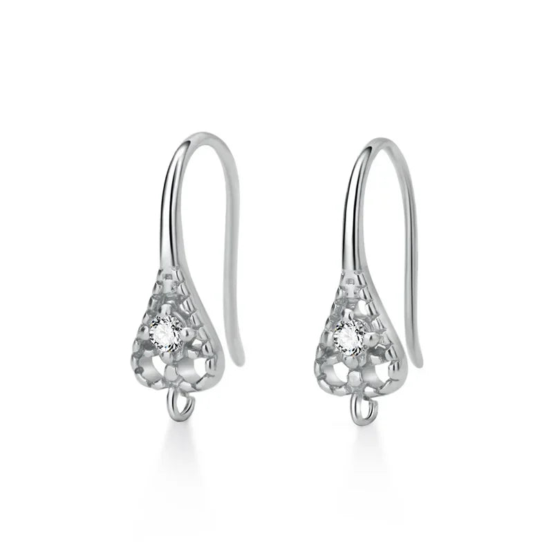 TrustDavis Real 925 Sterling Silver Fashion Dazzling CZ Opening Handmade Ear Hook Earring DIY Accessories Fine Jewelry HY365
