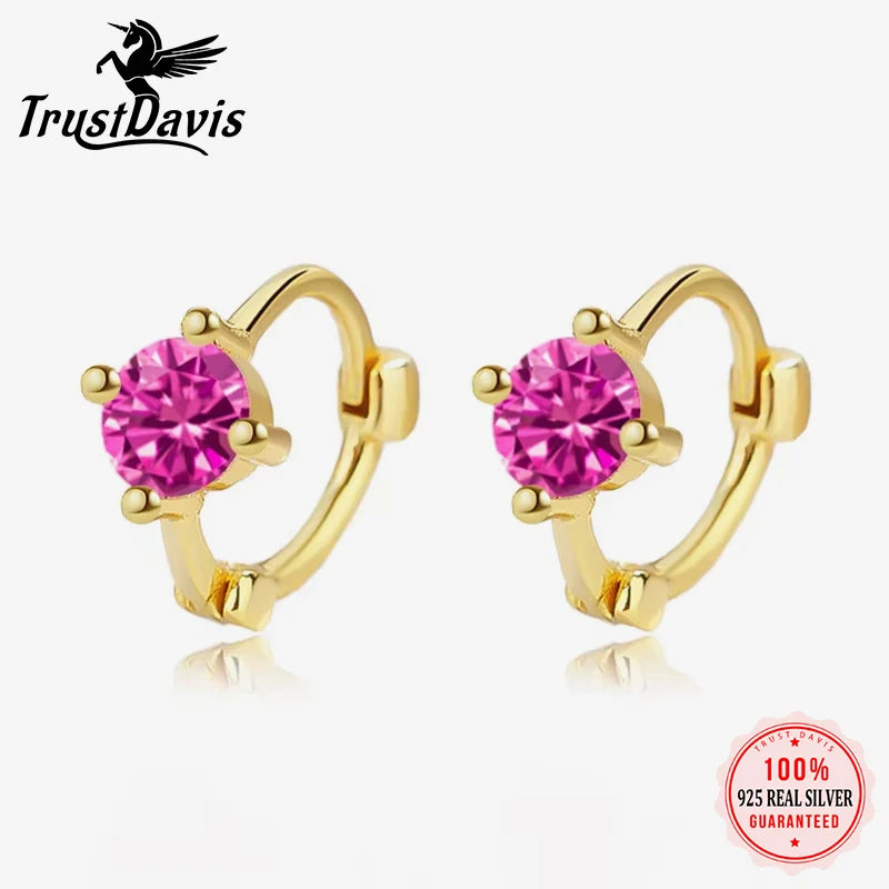 TrustDavis Real 925 Sterling Silver 2025 18K Gold Colour CZ Hoop Earrings For Daughter Girls Birthday Gift Fine Jewelry DG0078