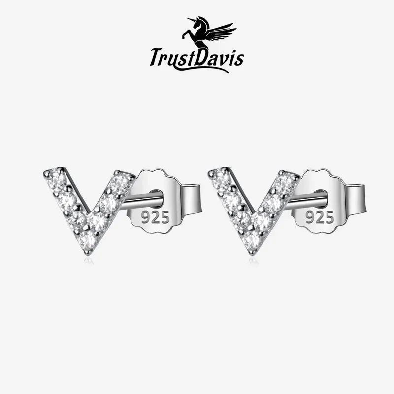 TrustDavis 100% 925 Sterling Silver Stud Earrings CZ Stone Birthday Gift For Women Korean Jewelry Accessory Party Gift  DA1416