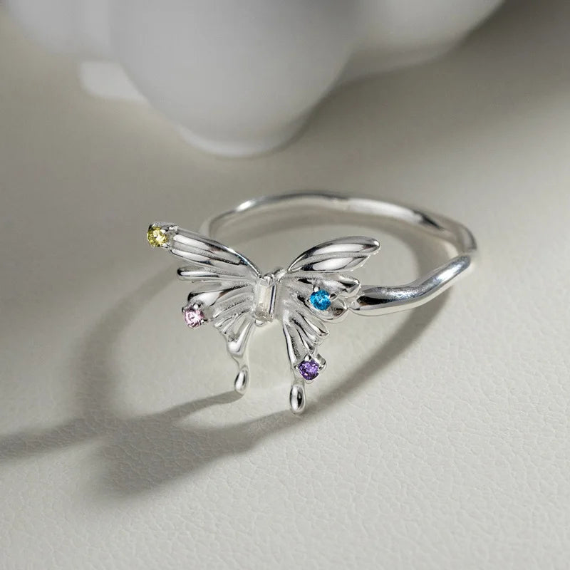 TrustDavis Real 925 Sterling Silver Fashion Color Diamond Butterfly Ring for Women Office Lady Birthday Gift Fine Jewelry DA1638