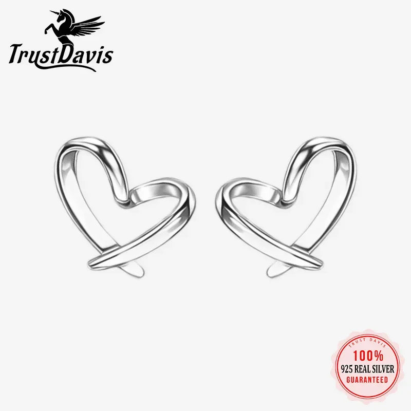 TrustDavis Real 925 Sterling Silver Sweet Charm Romantic Heart Stud Earrings For Women Wedding Birthday Fine S925 Jewelry DA1603
