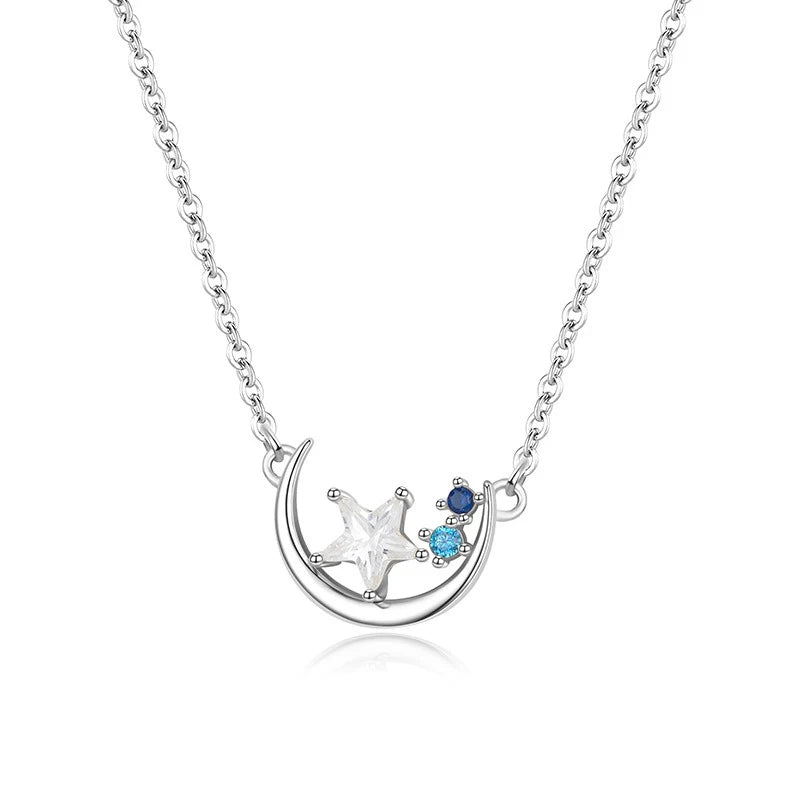 TrustDavis 925 Sterling Silver Women's Fashion Star and Moon Colored Zircon Pendant Necklace for Women Girls Jewelry Gift DS4436