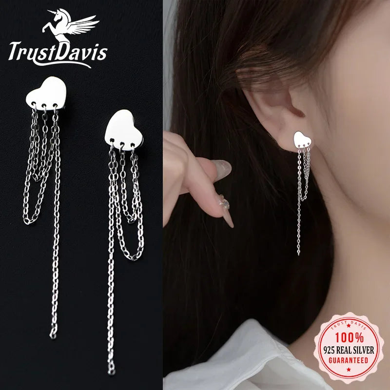 Heart Chain Tassel Stud Earrings DA2949