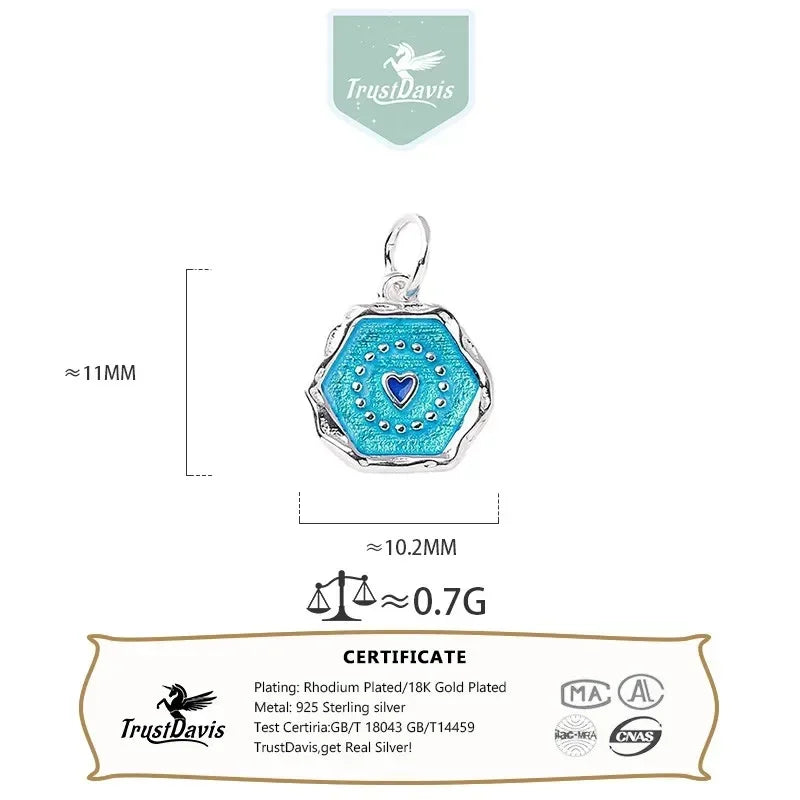 Geometric Round Blue Heart Charm Pendant DIY Accessories DZ1653