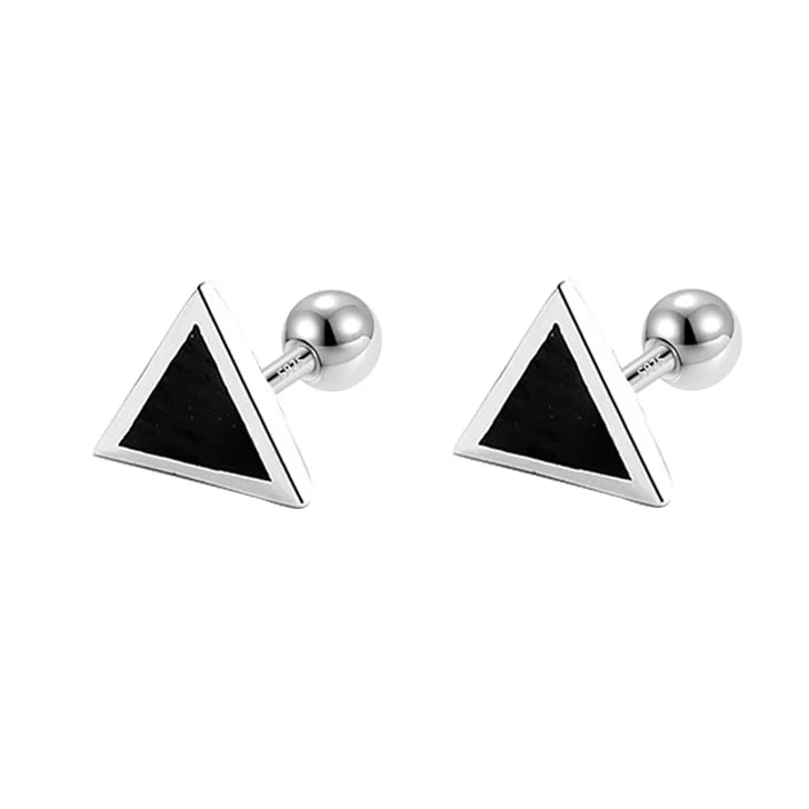 Black Glaze Round Square Triangle Screw Earring DA2205