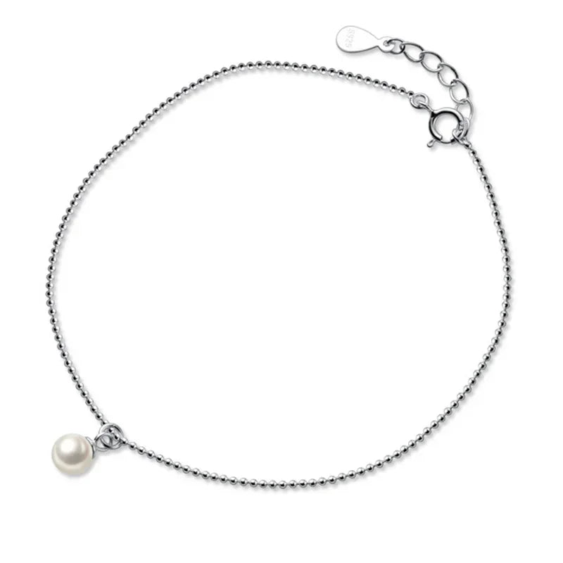 TrustDavis Minimalist 925 Sterling Silver Fashion Synthesis Pearl Beads Chain Anklets For Women Wedding Fine S925 Jewelry DA1825