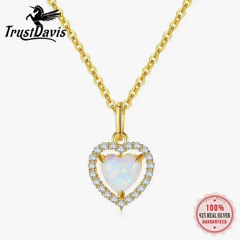 Heart with Opal Pendant Clavicle Chain Necklace L158