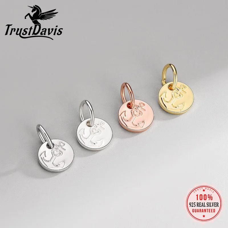 TrustDavis Real 925 Sterling Silver Vintage Anchors Charm Pendant for Women Kids Handmade DIY Accessories Jewelry DH0050