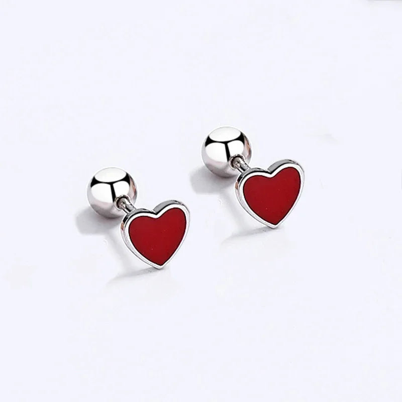 TrustDavis Real 925 Sterling Silver Heart Star Bead Screw Stud Earrings For Women Valentine's Day Fine S925 Jewelry Gift DA2871