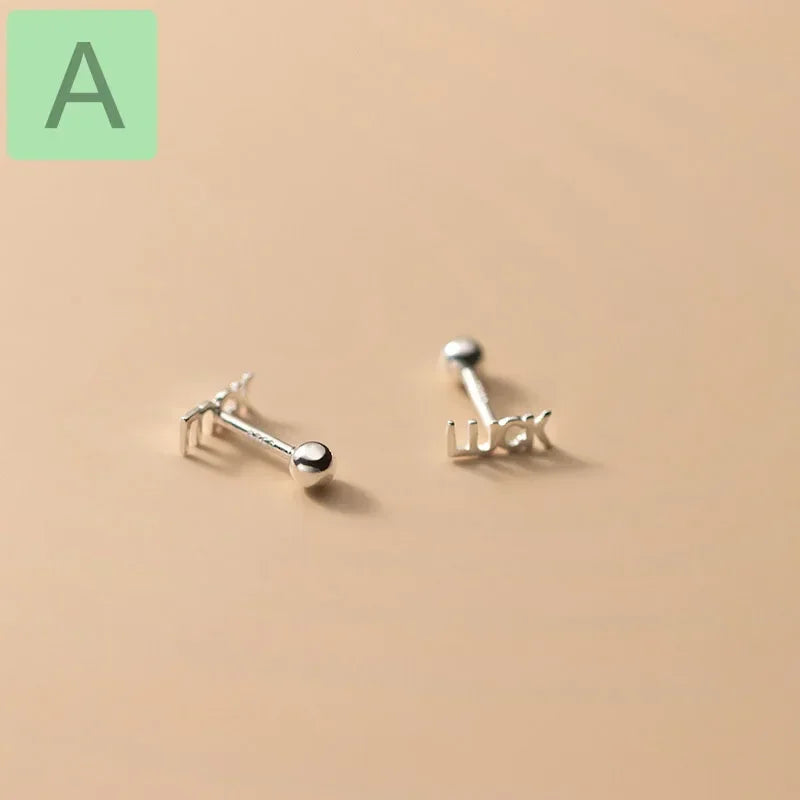 TrustDavis Real 925 Sterling Silver Fashion Sweet Square Luck Screw Stud Earrings For Women Children Fine Jewelry Gift DB1324